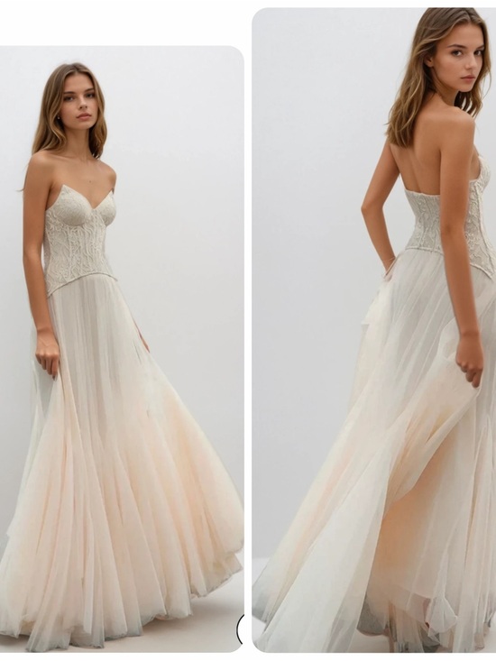 Innovare Denim Dresses & Skirts - NWT Innovare Beppe Lace Corset Tulle Dress In Cream Strapless Gown Sz Small S *